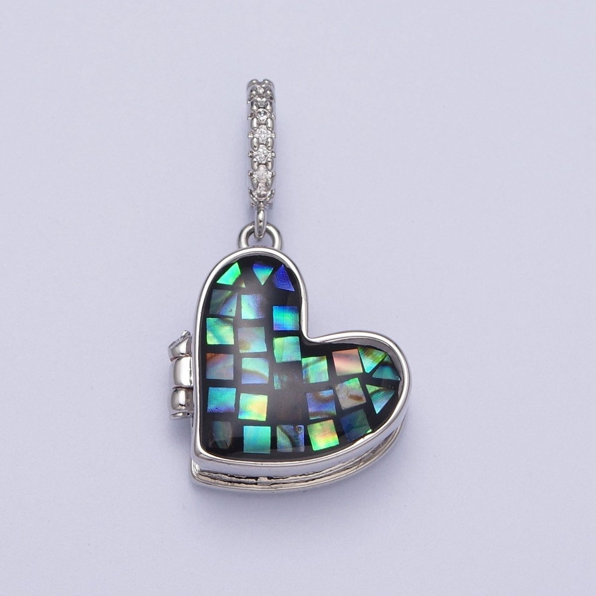 White Gold Filled Heart Black, Blue, Pink, White, Green Shell Opal Heart Locket Pendant H-086 H-090 H-091 H-097 H-103