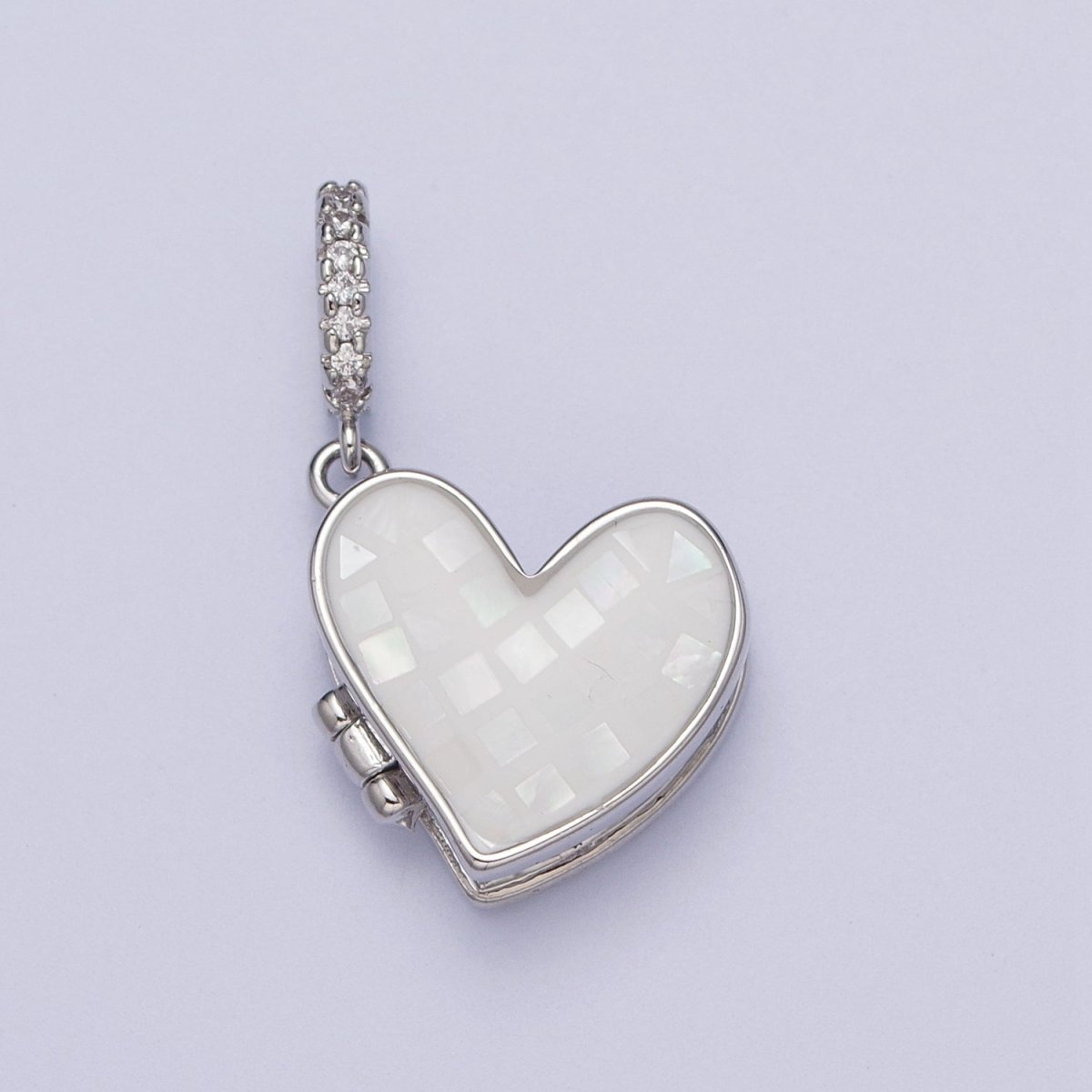 White Gold Filled Heart Black, Blue, Pink, White, Green Shell Opal Heart Locket Pendant H-086 H-090 H-091 H-097 H-103