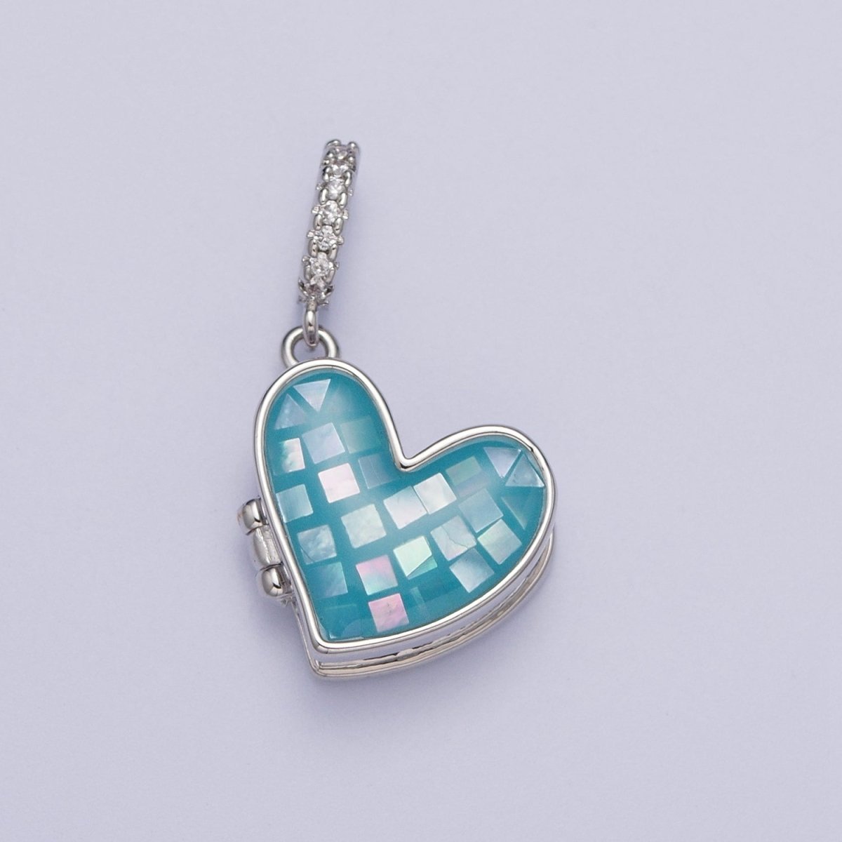 White Gold Filled Heart Black, Blue, Pink, White, Green Shell Opal Heart Locket Pendant H-086 H-090 H-091 H-097 H-103