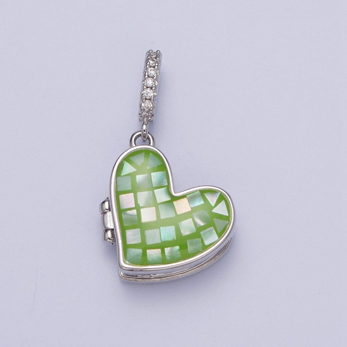 White Gold Filled Heart Black, Blue, Pink, White, Green Shell Opal Heart Locket Pendant H-086 H-090 H-091 H-097 H-103