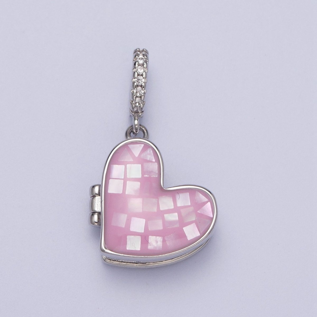 White Gold Filled Heart Black, Blue, Pink, White, Green Shell Opal Heart Locket Pendant H-086 H-090 H-091 H-097 H-103