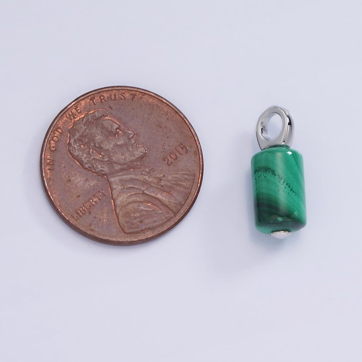 White Gold Filled Malachite Cylinder Tube Charm | W521 - DLUXCA