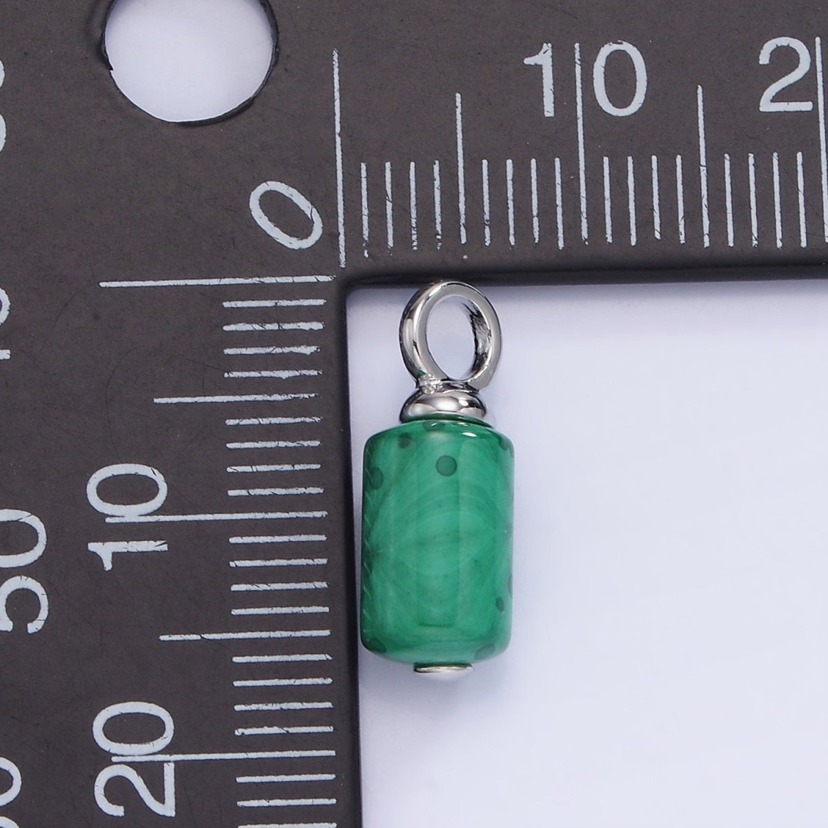 White Gold Filled Malachite Cylinder Tube Charm | W521 - DLUXCA