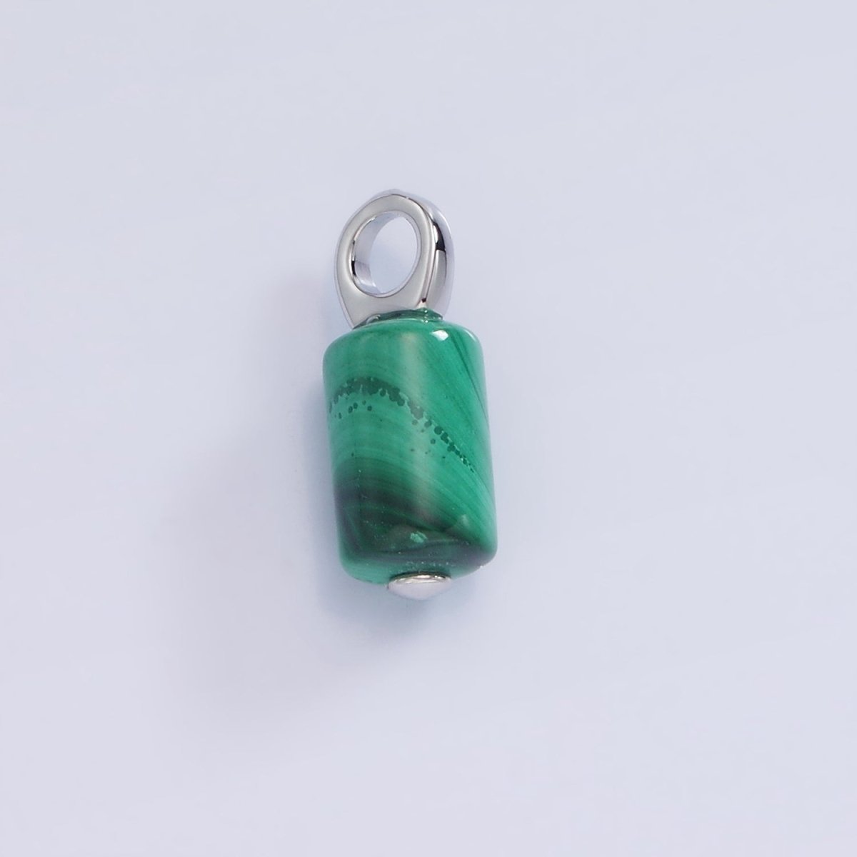 White Gold Filled Malachite Cylinder Tube Charm | W521 - DLUXCA
