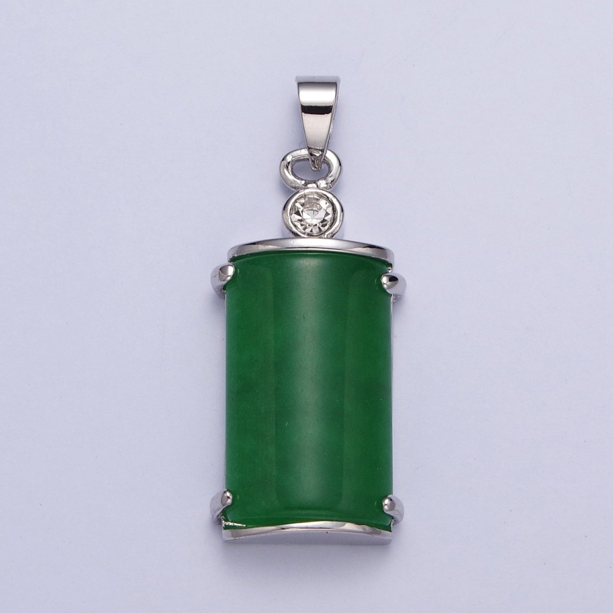 White Gold Filled Malaysian Green Jade Minimalist CZ Half Cylinder Pendant | AA101 - DLUXCA