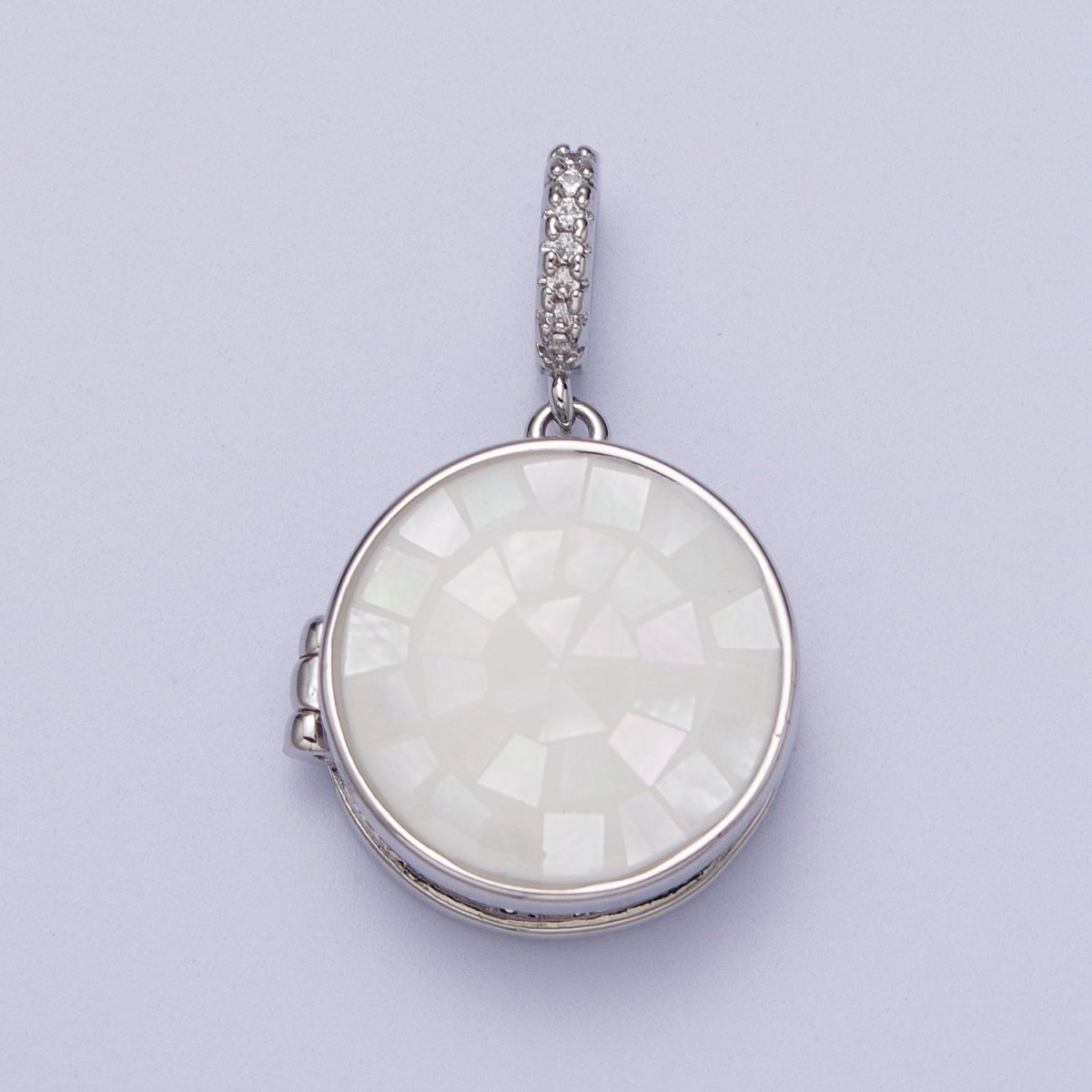White Gold Filled Marian Cross Black, Green, Pink, White, Green Shell Opal Round Locket Pendant  H-044 H-052 H-060 H-066 H-073