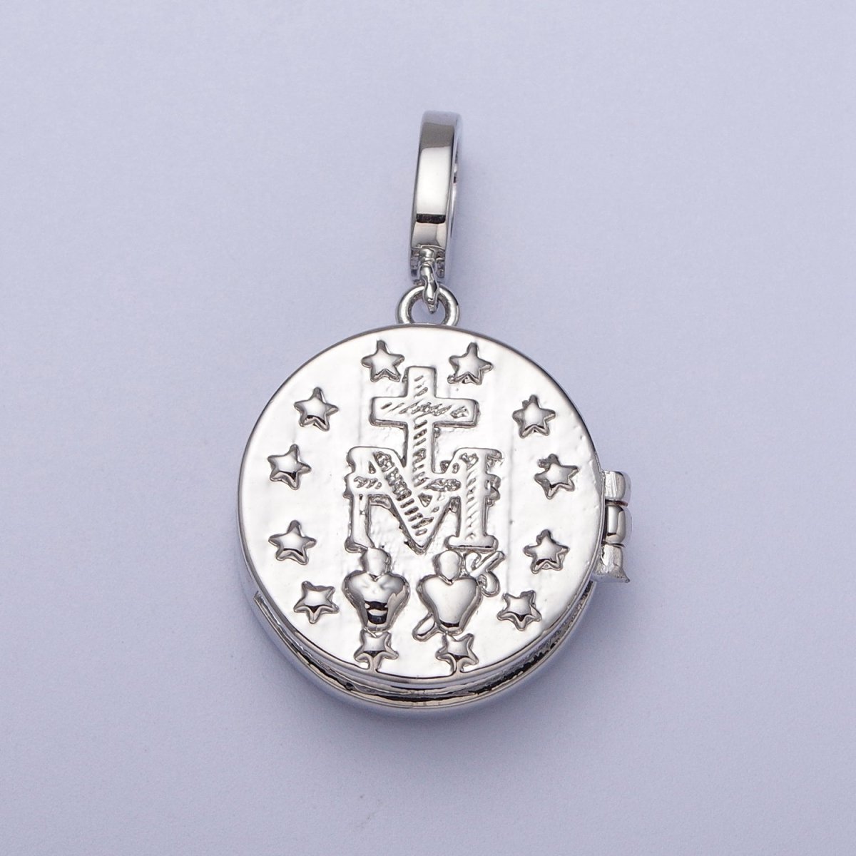 White Gold Filled Marian Cross Black, Green, Pink, White, Green Shell Opal Round Locket Pendant  H-044 H-052 H-060 H-066 H-073