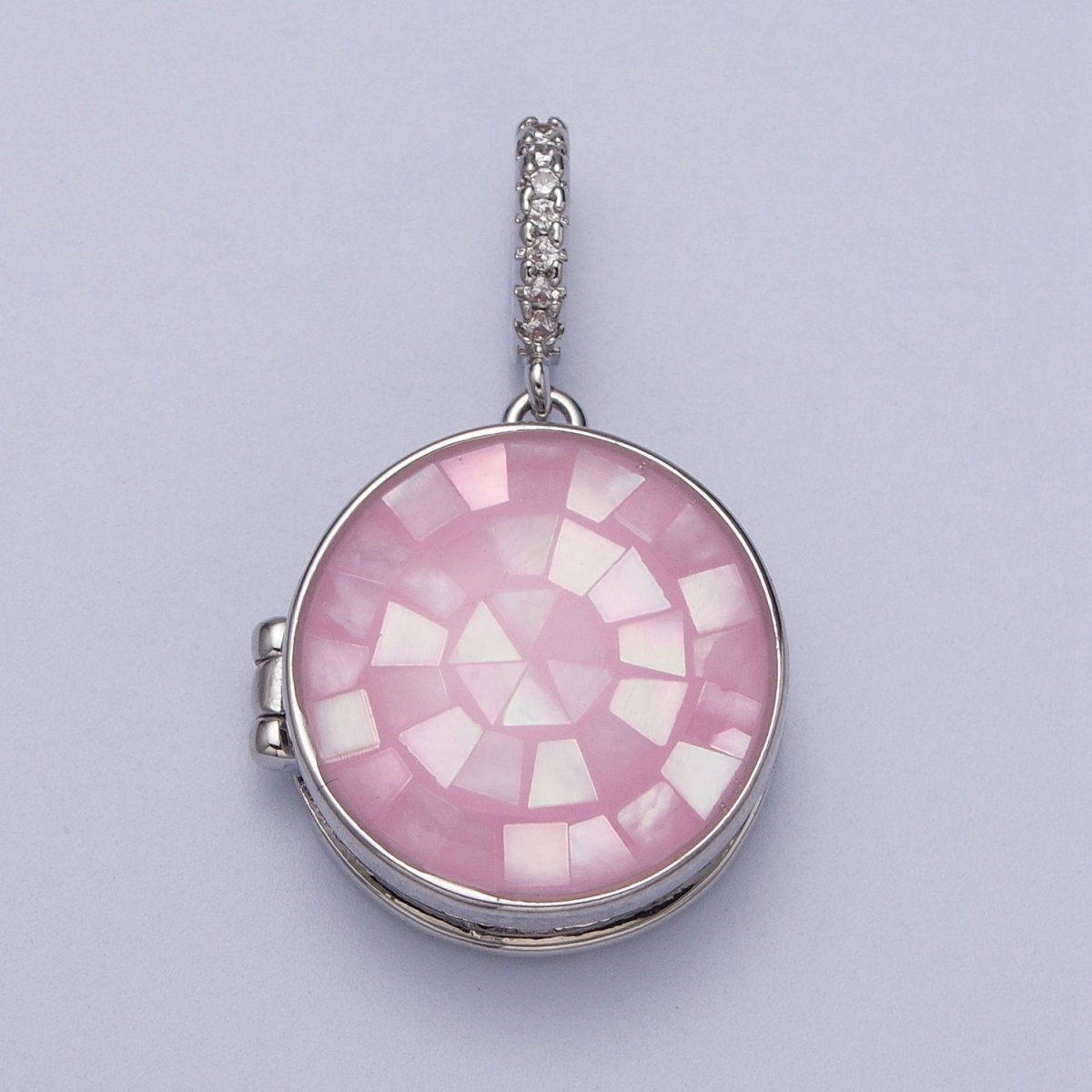 White Gold Filled Marian Cross Black, Green, Pink, White, Green Shell Opal Round Locket Pendant  H-044 H-052 H-060 H-066 H-073