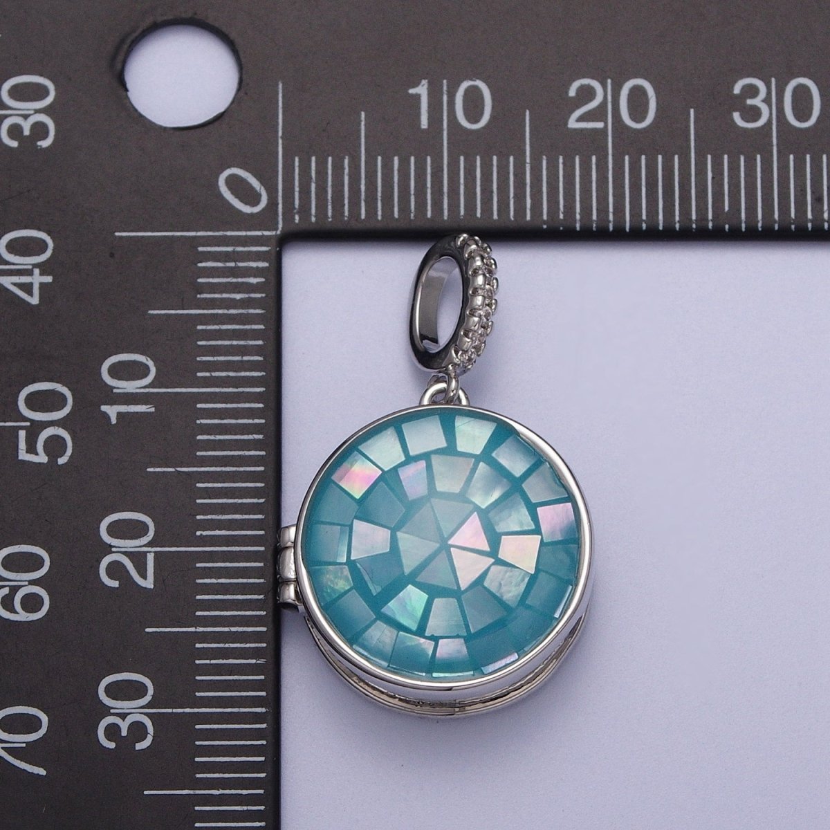 White Gold Filled Marian Cross Black, Green, Pink, White, Green Shell Opal Round Locket Pendant  H-044 H-052 H-060 H-066 H-073