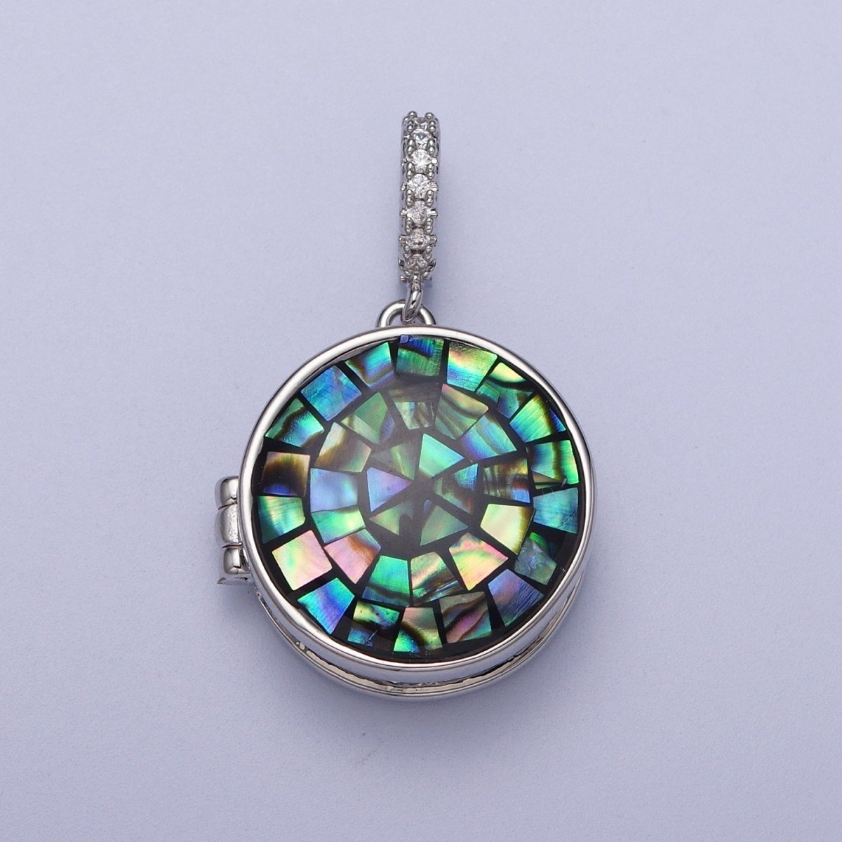 White Gold Filled Marian Cross Black, Green, Pink, White, Green Shell Opal Round Locket Pendant  H-044 H-052 H-060 H-066 H-073