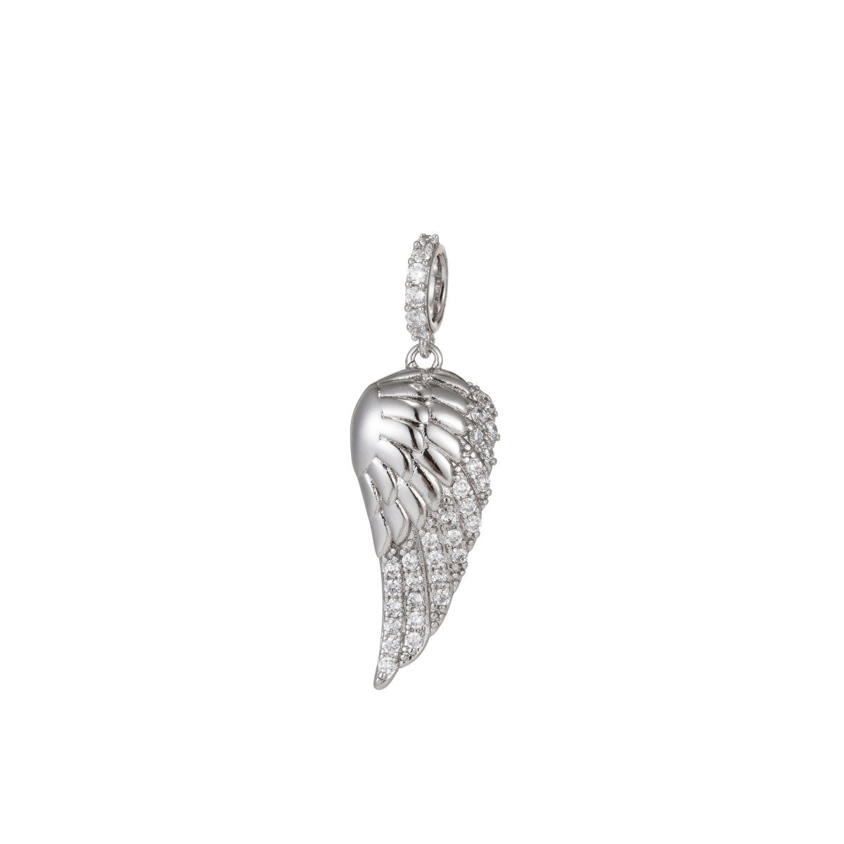 White Gold Filled Micro Pave CZ Angel Wing Pendant Charm, Micro Pave CZ Wing Pendant Charm, White Gold Filled Pendant, For DIY Jewelry I-386 I-513