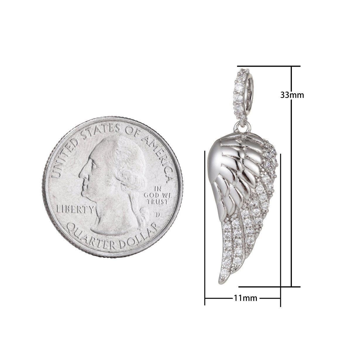 White Gold Filled Micro Pave CZ Angel Wing Pendant Charm, Micro Pave CZ Wing Pendant Charm, White Gold Filled Pendant, For DIY Jewelry I-386 I-513
