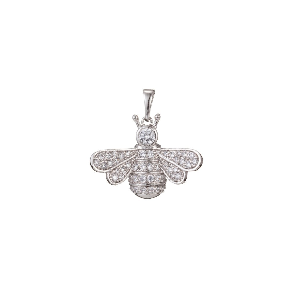 OS White Gold Filled Micro Pave CZ Bee Pendant Charm, Insect Bug Pendant Charm, White Gold Animal Pendant, For DIY Jewelry I-471