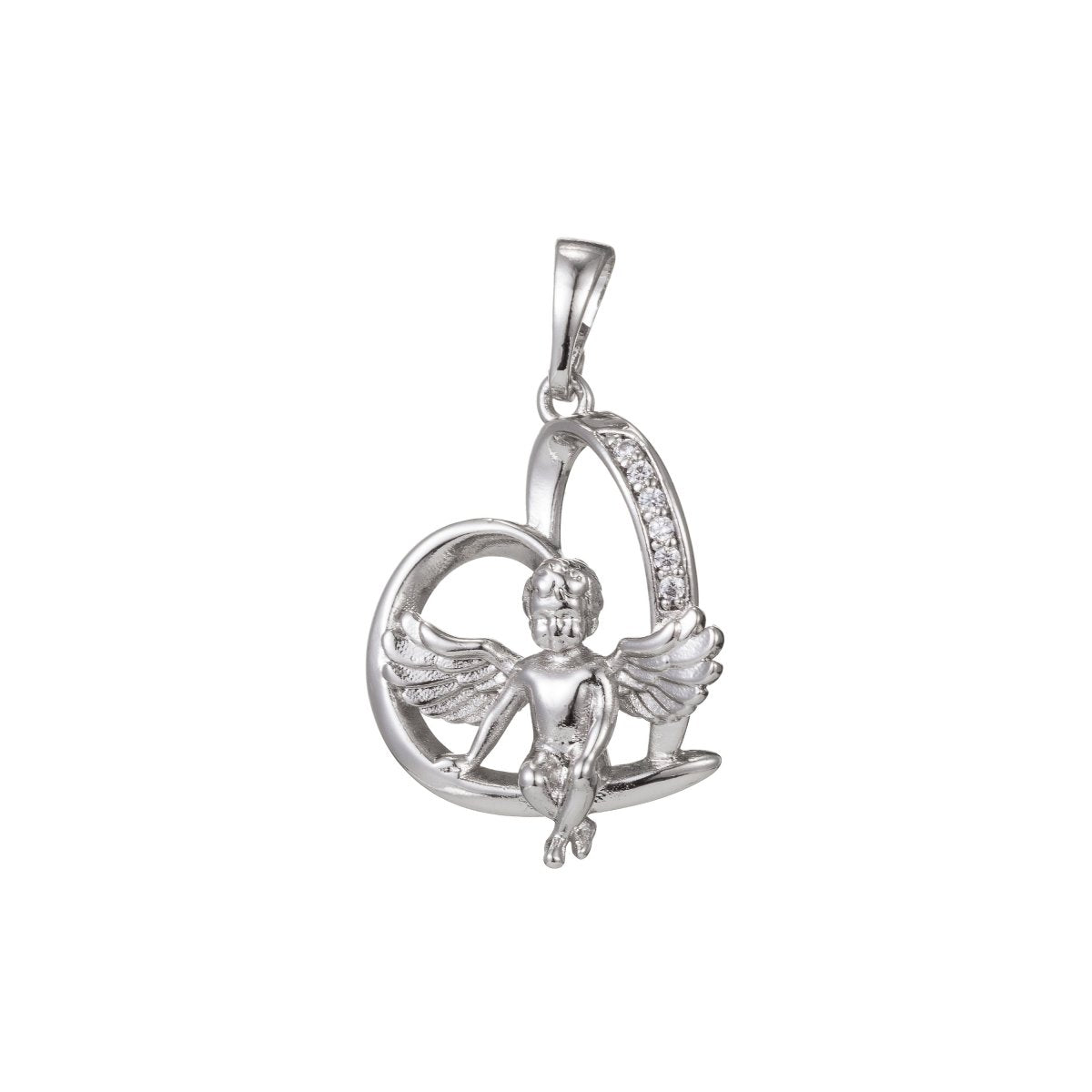 White Gold Filled Micro Pave CZ Boy Angel Pendant Charm, Micro Pave Pendant Charm, White Gold Filled Pendant, For DIY Jewelry Making I-516 - DLUXCA