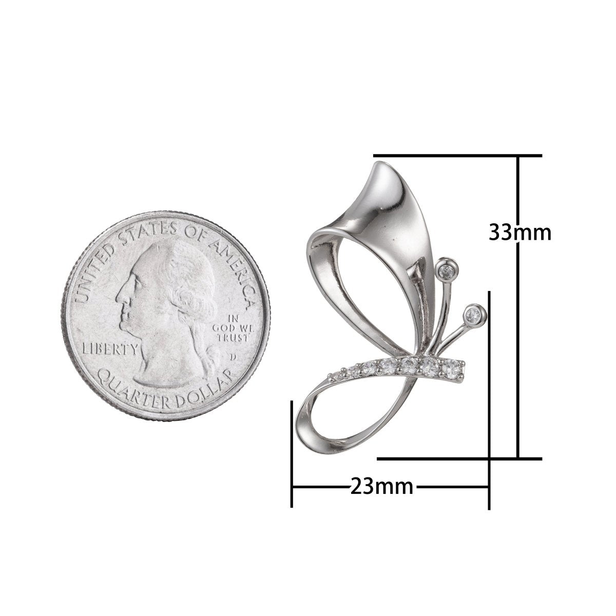 White Gold Filled Micro Pave CZ Butterfly Pendant Charm, Butterfly Pendant Charm, White Gold Filled Butterfly Pendant, For DIY Jewelry I-505 - DLUXCA
