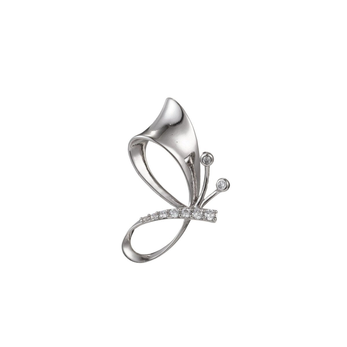 White Gold Filled Micro Pave CZ Butterfly Pendant Charm, Butterfly Pendant Charm, White Gold Filled Butterfly Pendant, For DIY Jewelry I-505 - DLUXCA