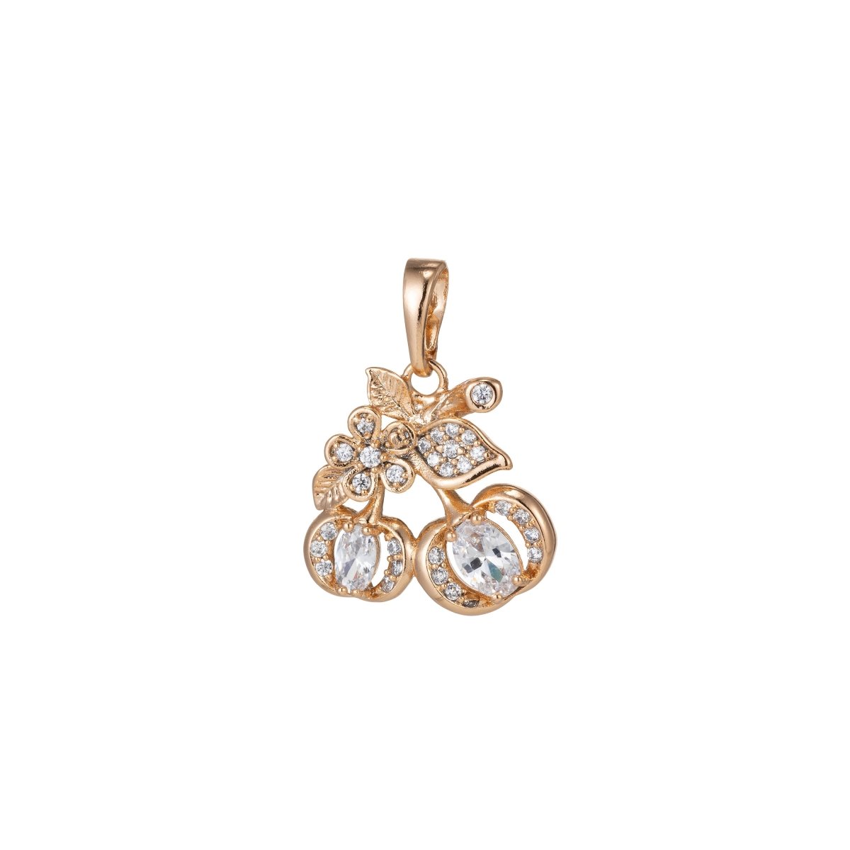 White Gold Filled Micro Pave CZ Cherry Pendant Charm, Micro Pave CZ Cherry Pendant Charm, Gold Filled Fruit Pendant, For DIY Jewelry I-395 I-457