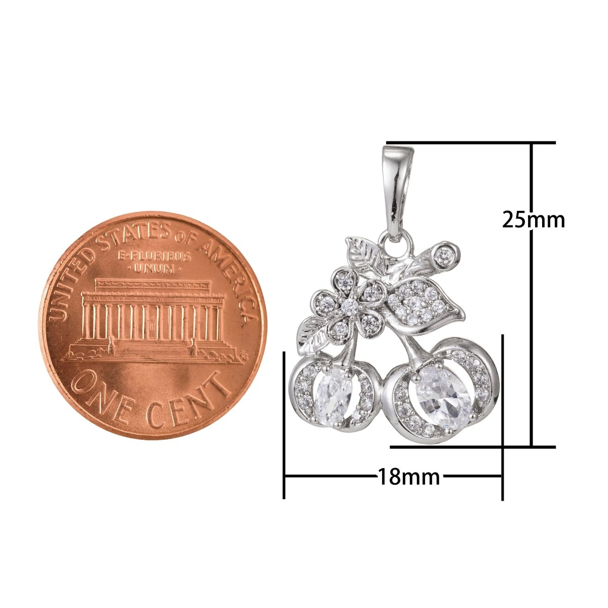 White Gold Filled Micro Pave CZ Cherry Pendant Charm, Micro Pave CZ Cherry Pendant Charm, Gold Filled Fruit Pendant, For DIY Jewelry I-395 I-457