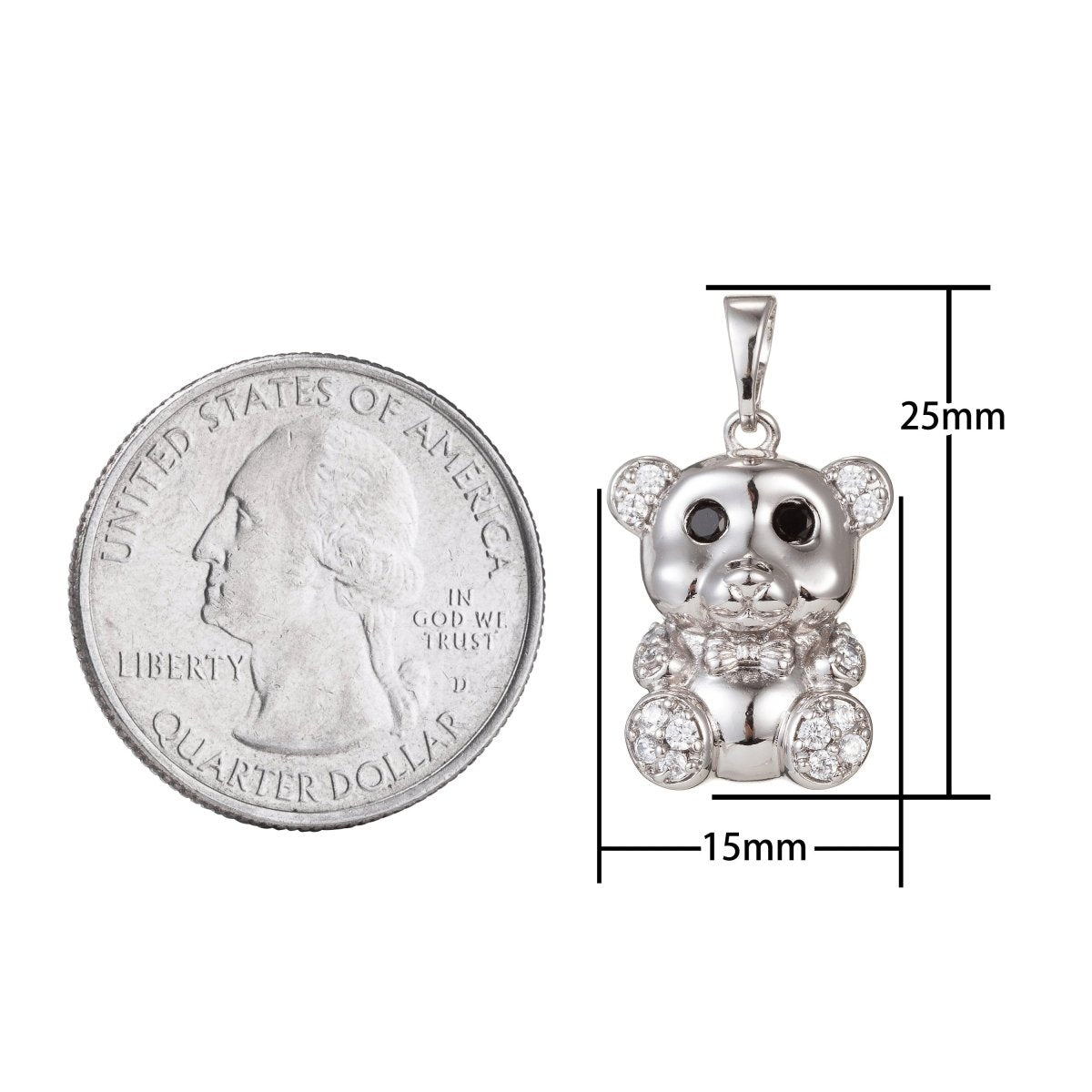 White Gold Filled Micro Pave CZ Cute Bear Pendant Charm, Bear Pendant Charm, White Gold Bear Pendant, For DIY Jewelry I-475 - DLUXCA