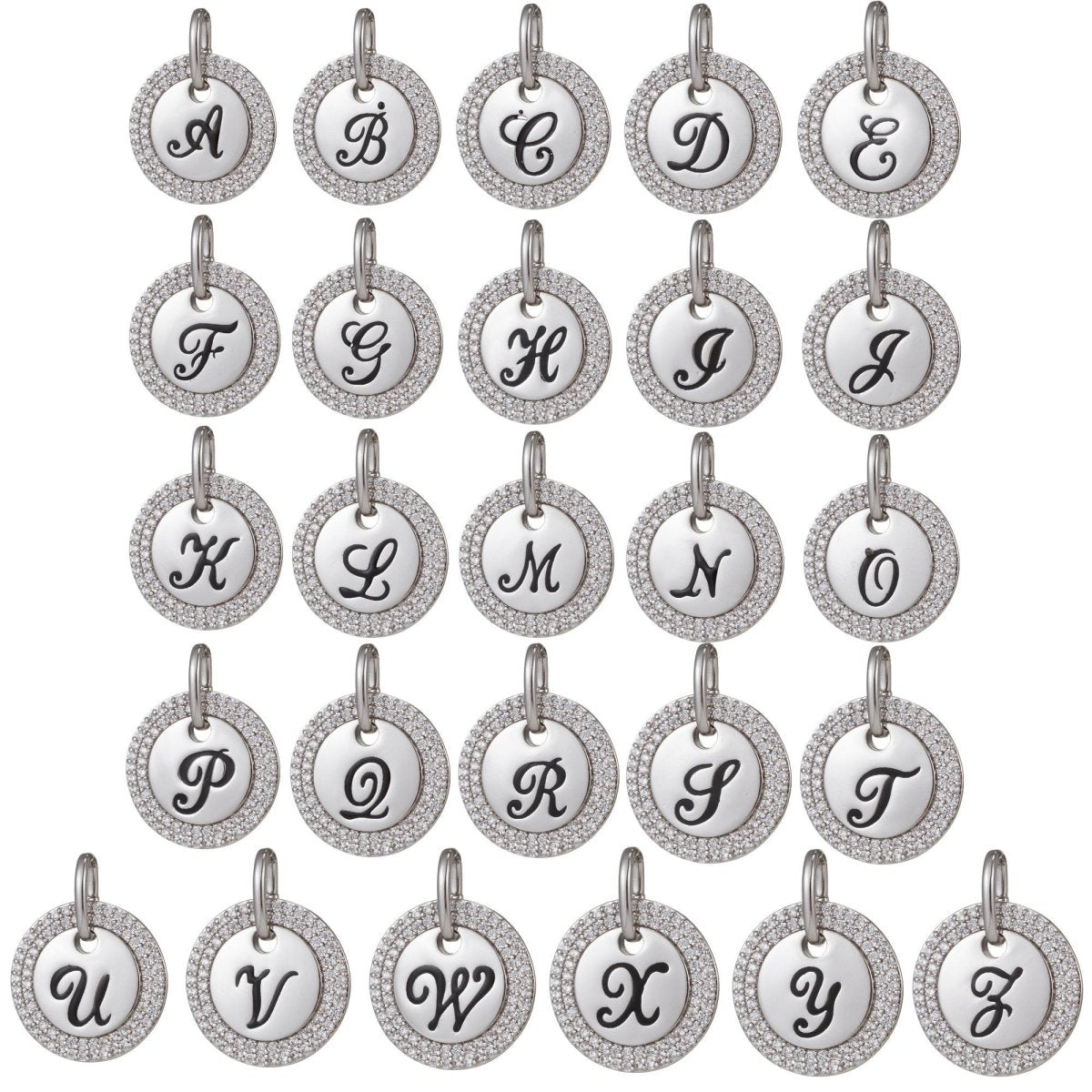 White Gold Filled Micro Pave CZ Initial Letters Pendant Charm, White Gold Filled Letter Pendant, For DIY Jewelry Necklace Making A-141 to A-153 - DLUXCA