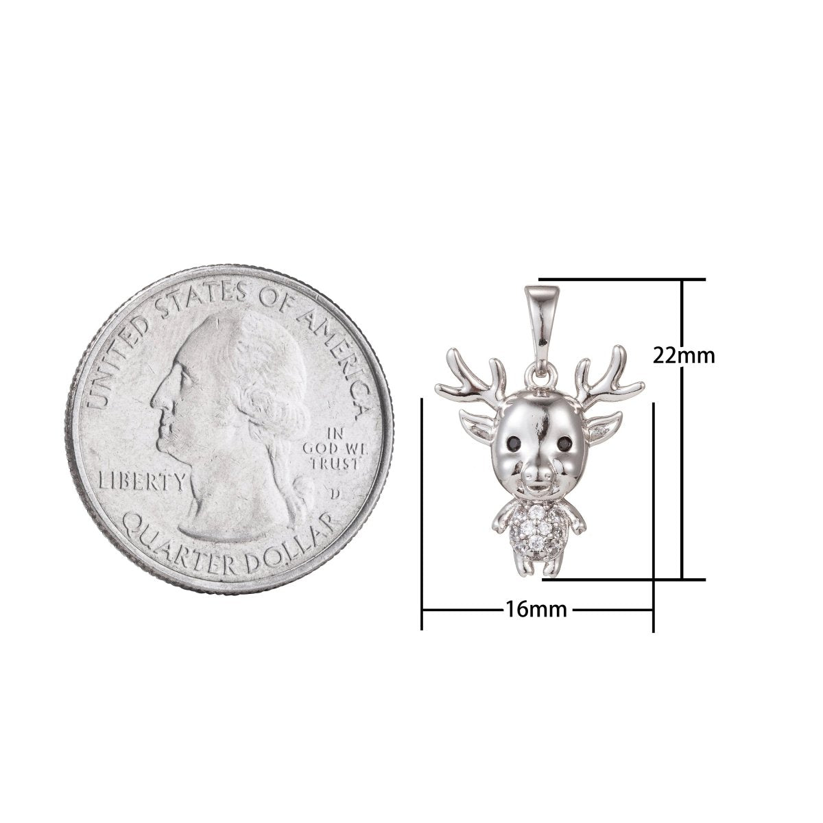 White Gold Filled Micro Pave CZ ReinDeer Pendant Charm, Deer Pendant Charm, White Gold Animal Pendant, For DIY Jewelry I-515 - DLUXCA