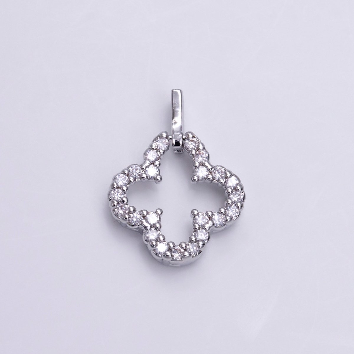 White Gold Filled Micro Paved CZ Open Clover Quatrefoil Charm in Gold & Silver | AC-1451