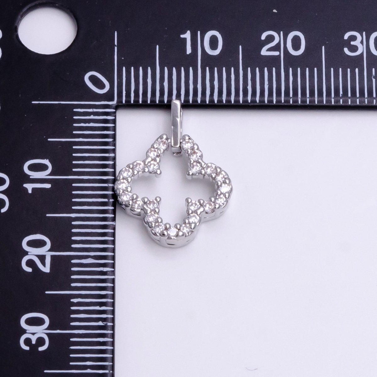 White Gold Filled Micro Paved CZ Open Clover Quatrefoil Charm in Gold & Silver | AC-1451