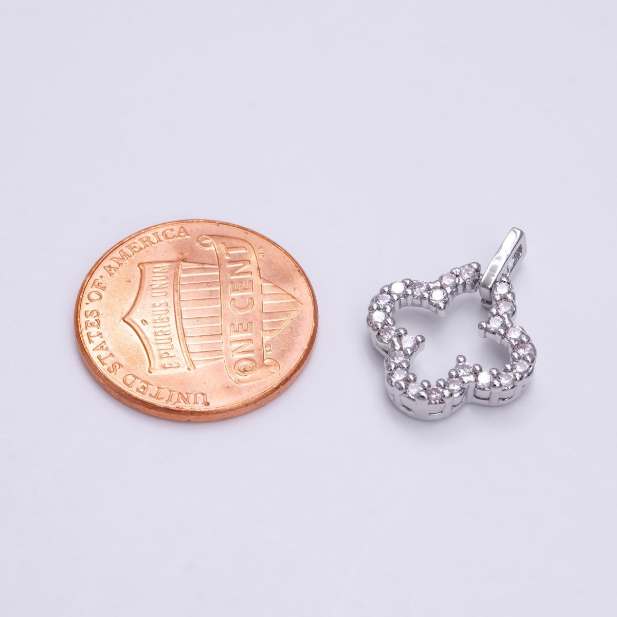 White Gold Filled Micro Paved CZ Open Clover Quatrefoil Charm in Gold & Silver | AC-1451
