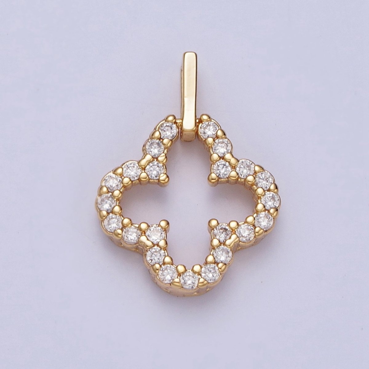 White Gold Filled Micro Paved CZ Open Clover Quatrefoil Charm in Gold & Silver | AC-1451