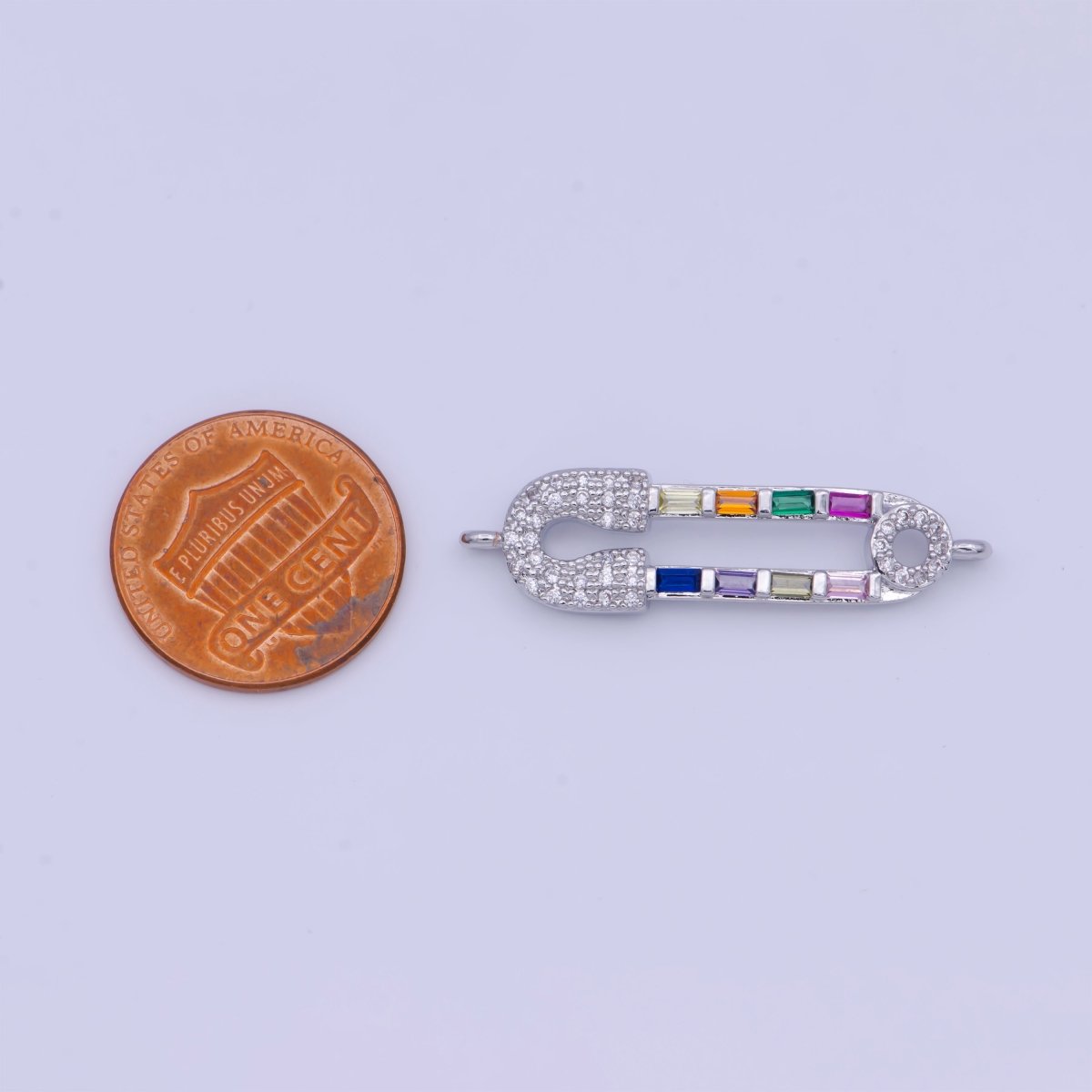 White Gold Filled Micro Paved CZ Safety Pin Connector Jewelry Supply in Silver G-561 - DLUXCA