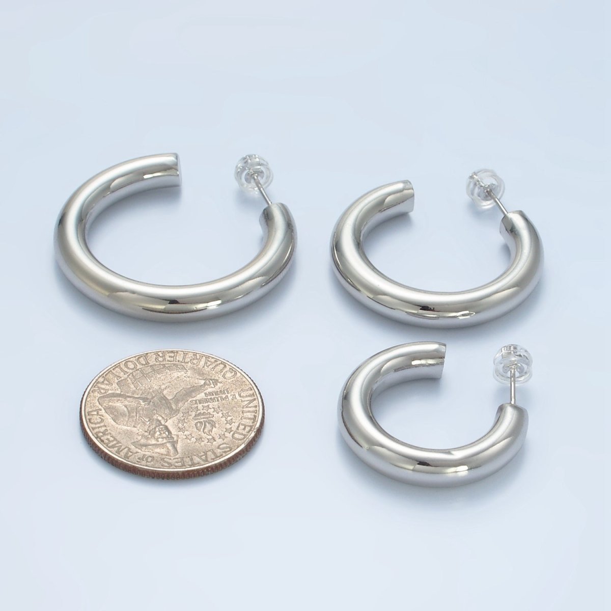 White Gold Filled Minimalist Silver Hoop Earrings | AD-689 AD-690