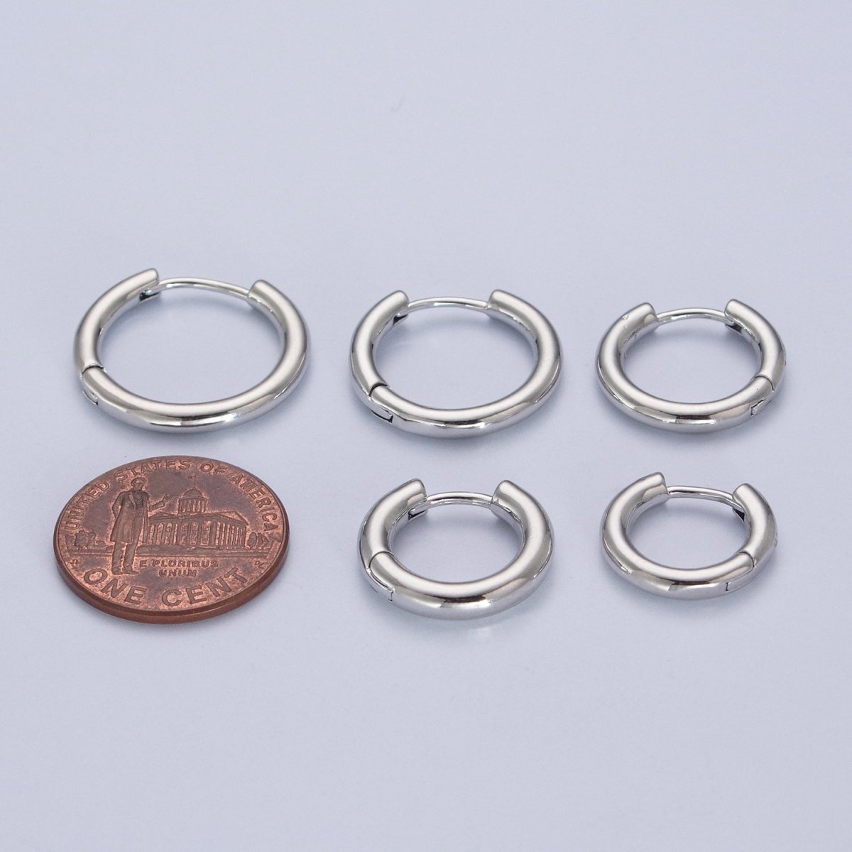 White Gold Filled Minimalist Silver Huggie Hoop Earrings P-327 P-328 P-329 P-330 P-331