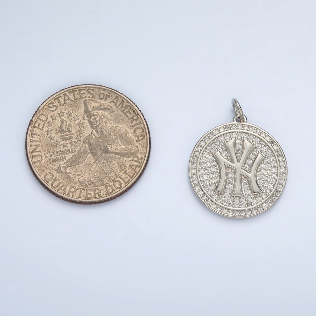 White Gold Filled New York Script Micro Paved CZ Round Charm | AG867 - DLUXCA