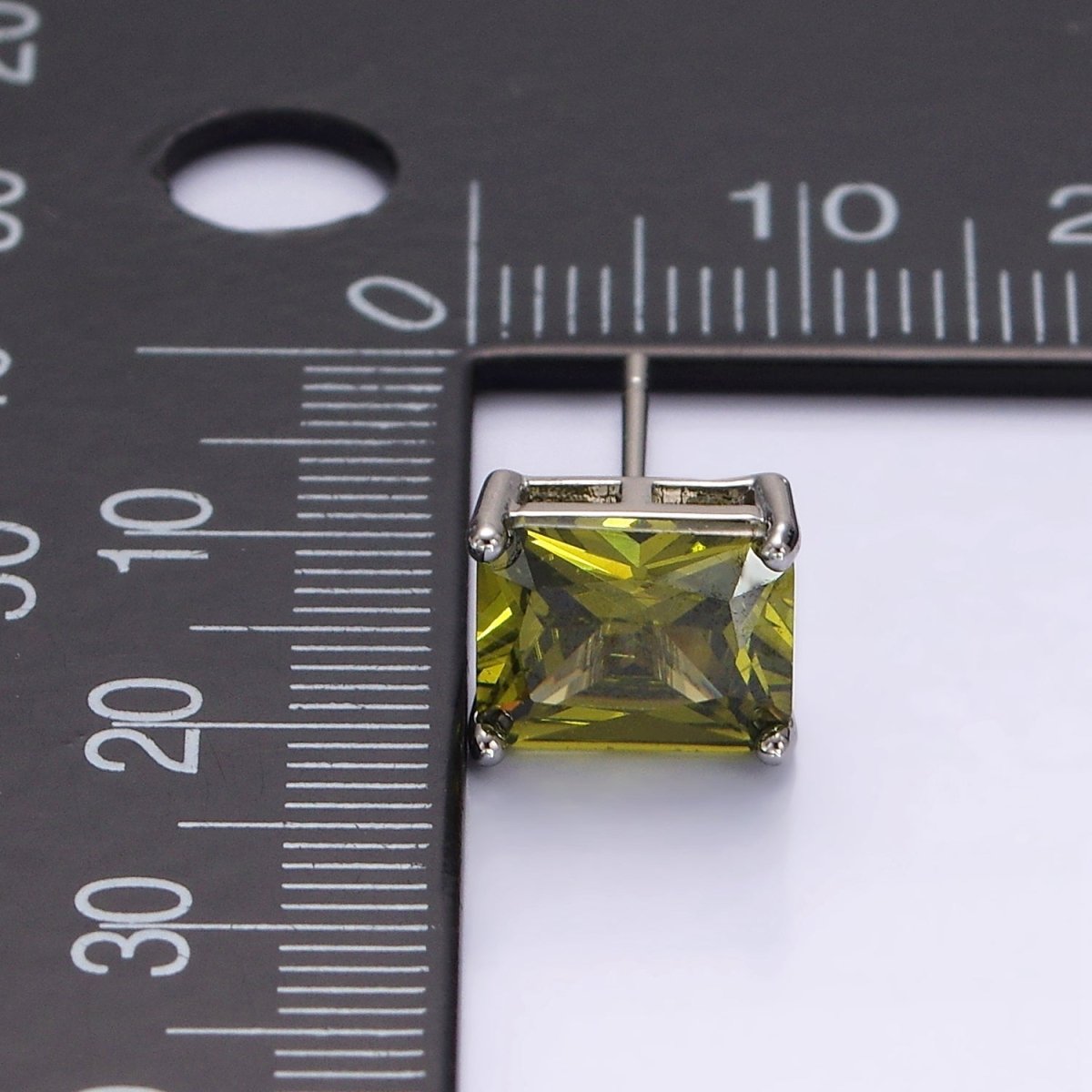 White Gold Filled Olive Green, Clear, Pink CZ Baguette Stud Earrings | AE922 - AE924