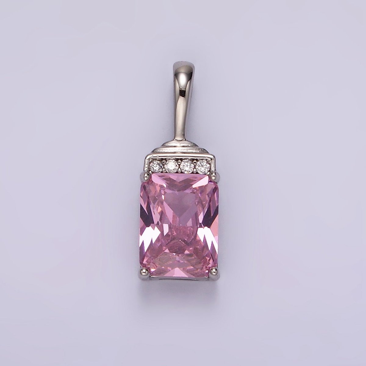 White Gold Filled Pink Baguette Micro Paved CZ Bail Pendant | AA1126 - DLUXCA