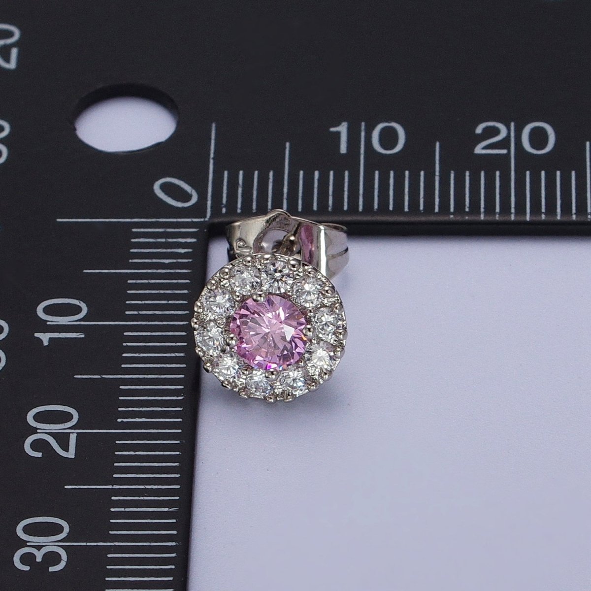 White Gold Filled Pink, Clear, Orange CZ 10mm Round Stud Earrings | V-007 AD-289 AD-290