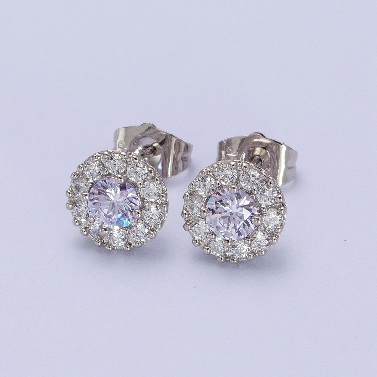 White Gold Filled Pink, Clear, Orange CZ 10mm Round Stud Earrings | V-007 AD-289 AD-290