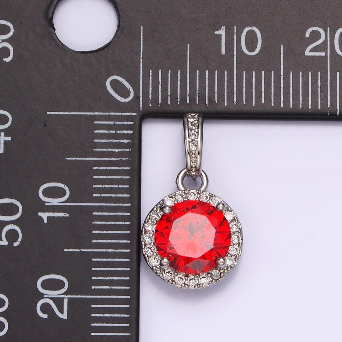 White Gold Filled Pink, Purple, Red Round Micro Paved CZ Bail Pendant | N1813 - N1815