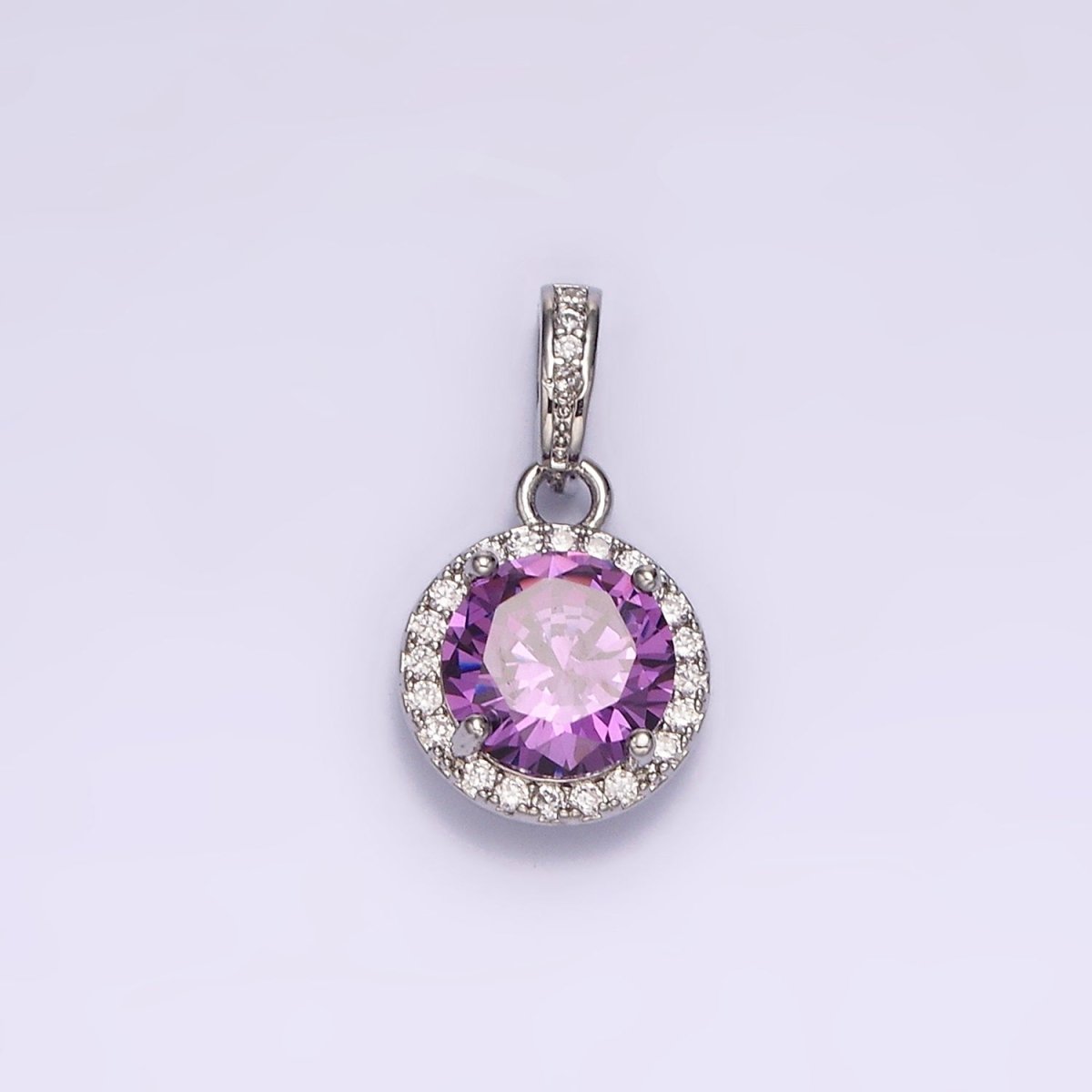 White Gold Filled Pink, Purple, Red Round Micro Paved CZ Bail Pendant | N1813 - N1815