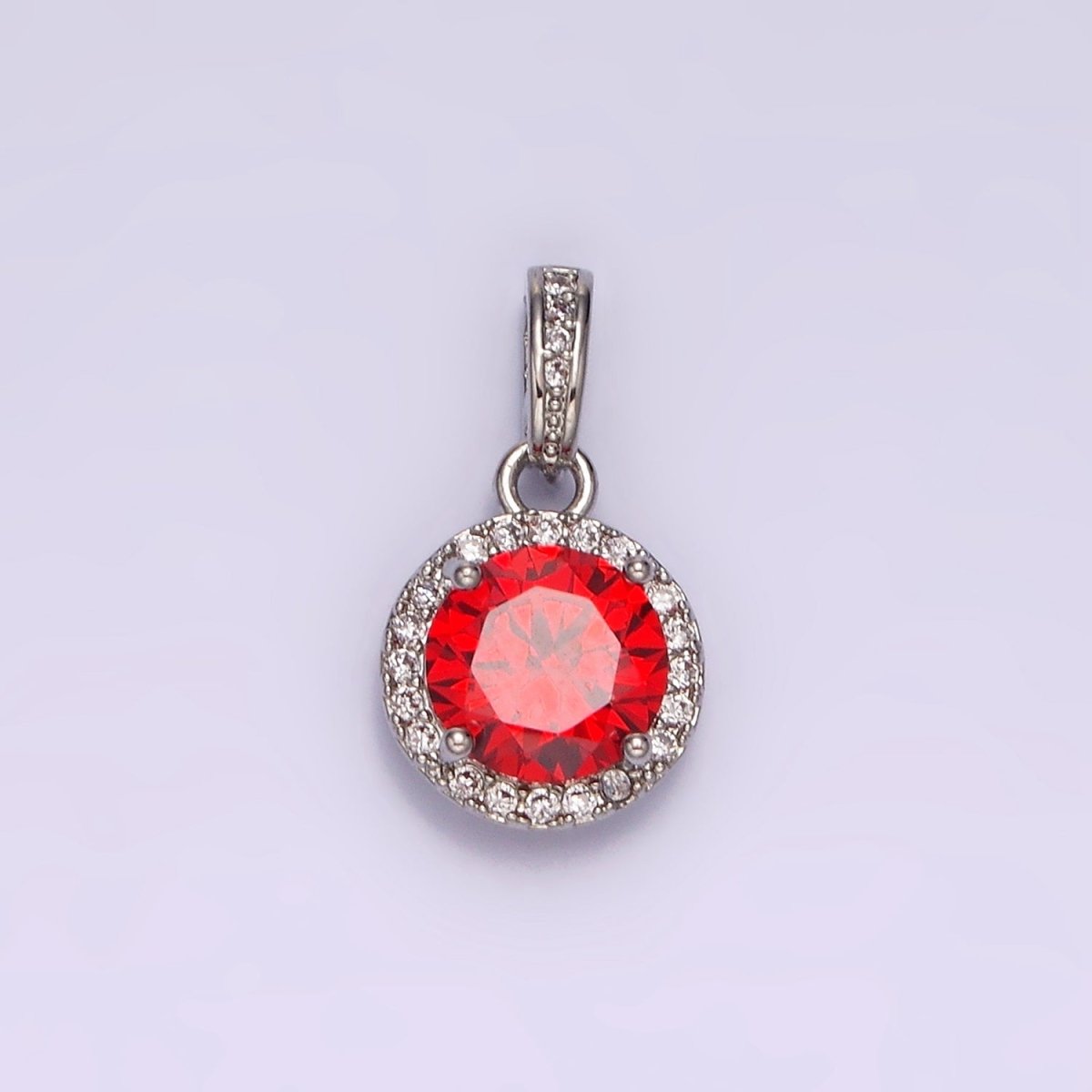 White Gold Filled Pink, Purple, Red Round Micro Paved CZ Bail Pendant | N1813 - N1815