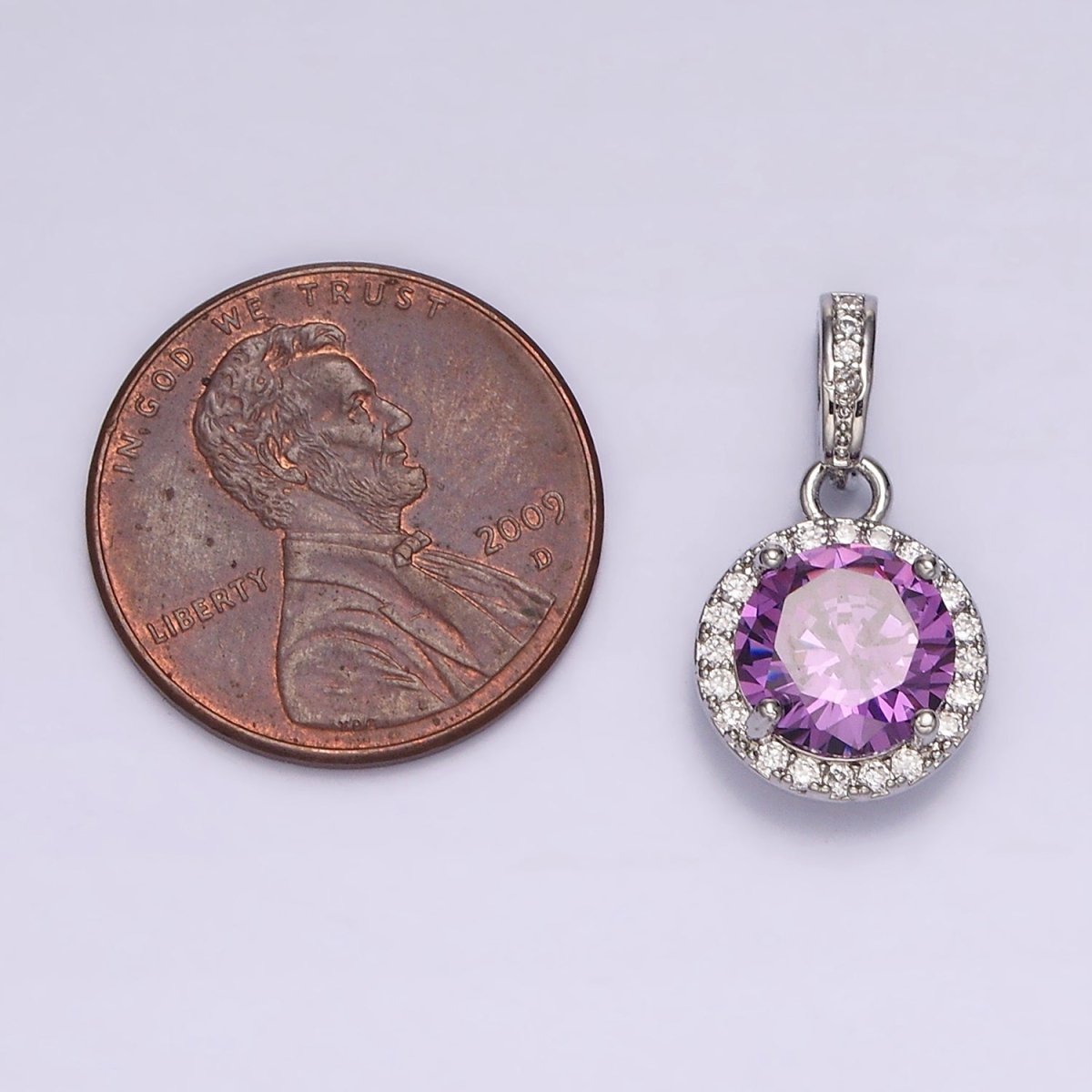 White Gold Filled Pink, Purple, Red Round Micro Paved CZ Bail Pendant | N1813 - N1815