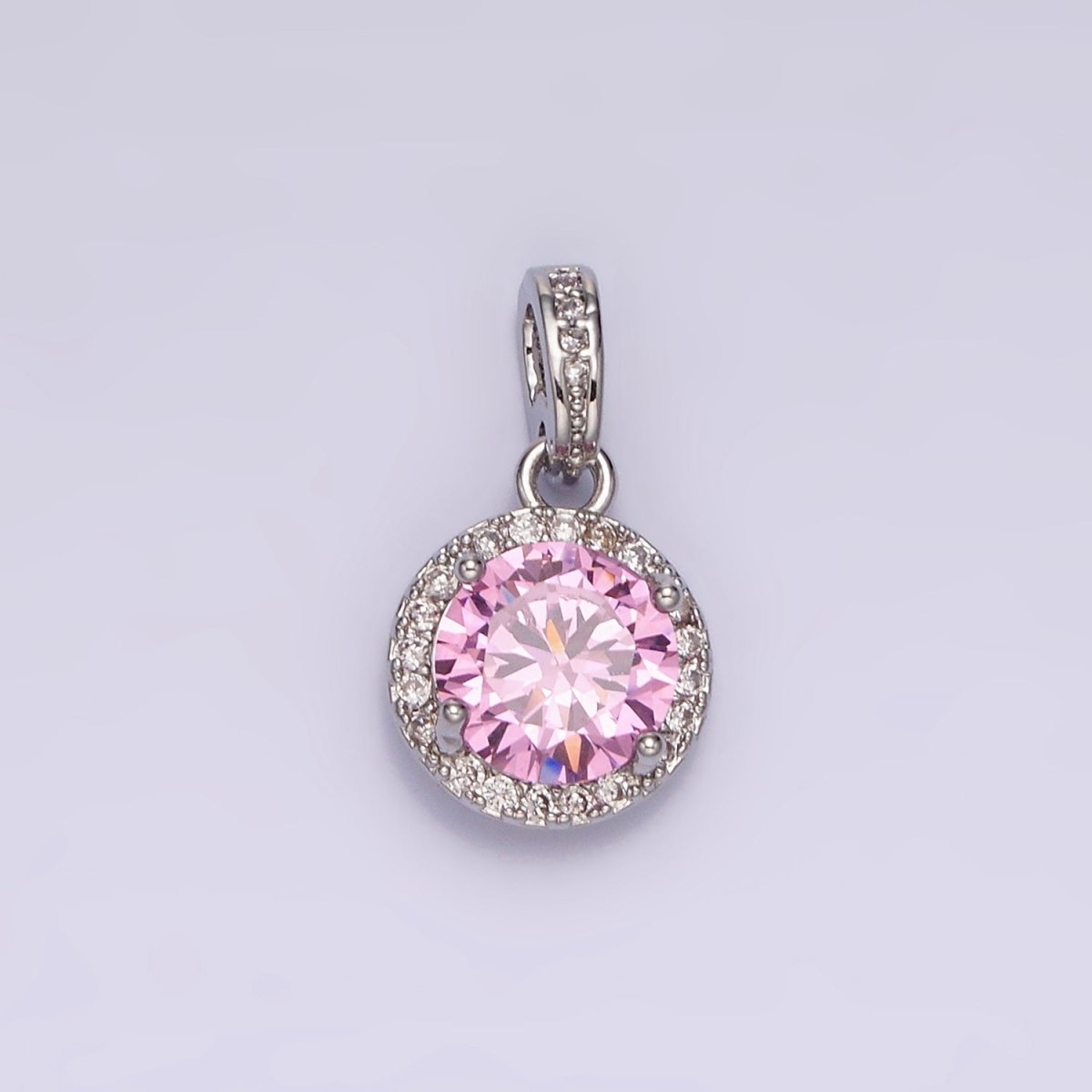White Gold Filled Pink, Purple, Red Round Micro Paved CZ Bail Pendant | N1813 - N1815