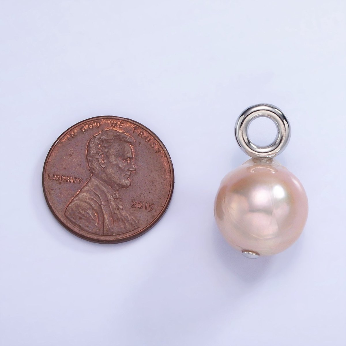 White Gold Filled Purple Freshwater Pearl Button Drop Pendant | P1702 - DLUXCA