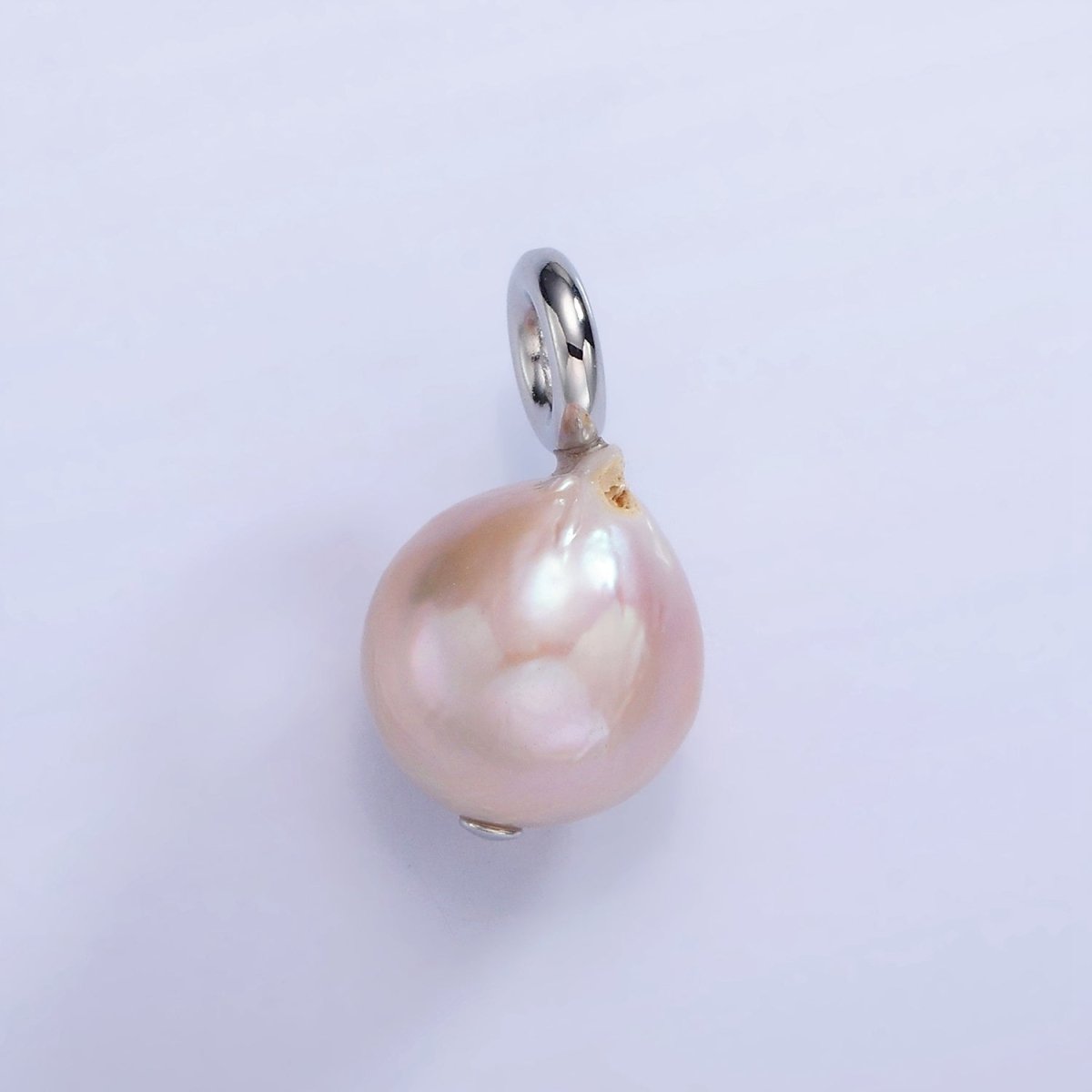 White Gold Filled Purple Freshwater Pearl Button Drop Pendant | P1702 - DLUXCA