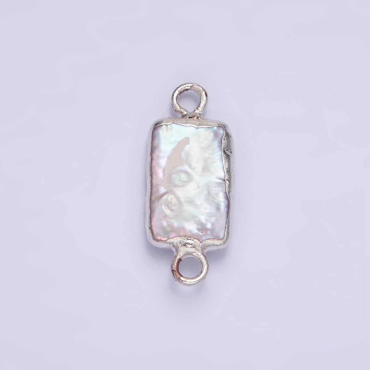 White Gold Filled Rectangular Biwa Freshwater Pearl Dipped Connector | P1621 - DLUXCA