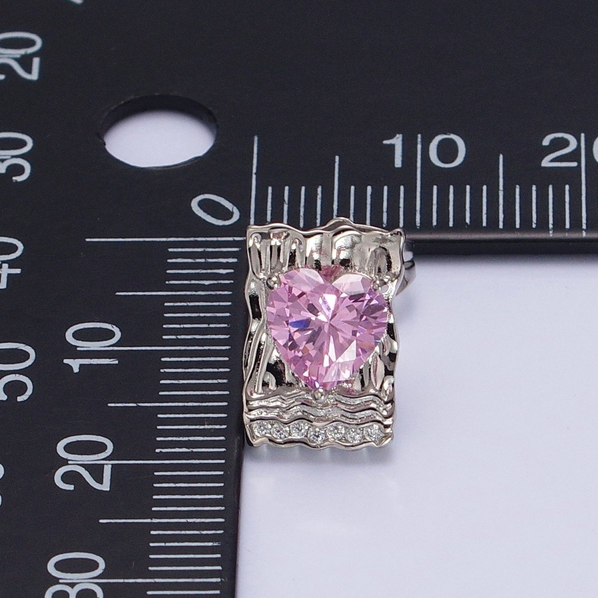 White Gold Filled Red, Purple, Pink Heart CZ Hammered Micro Paved Bar Stud Earrings | AD1412 - AD1414