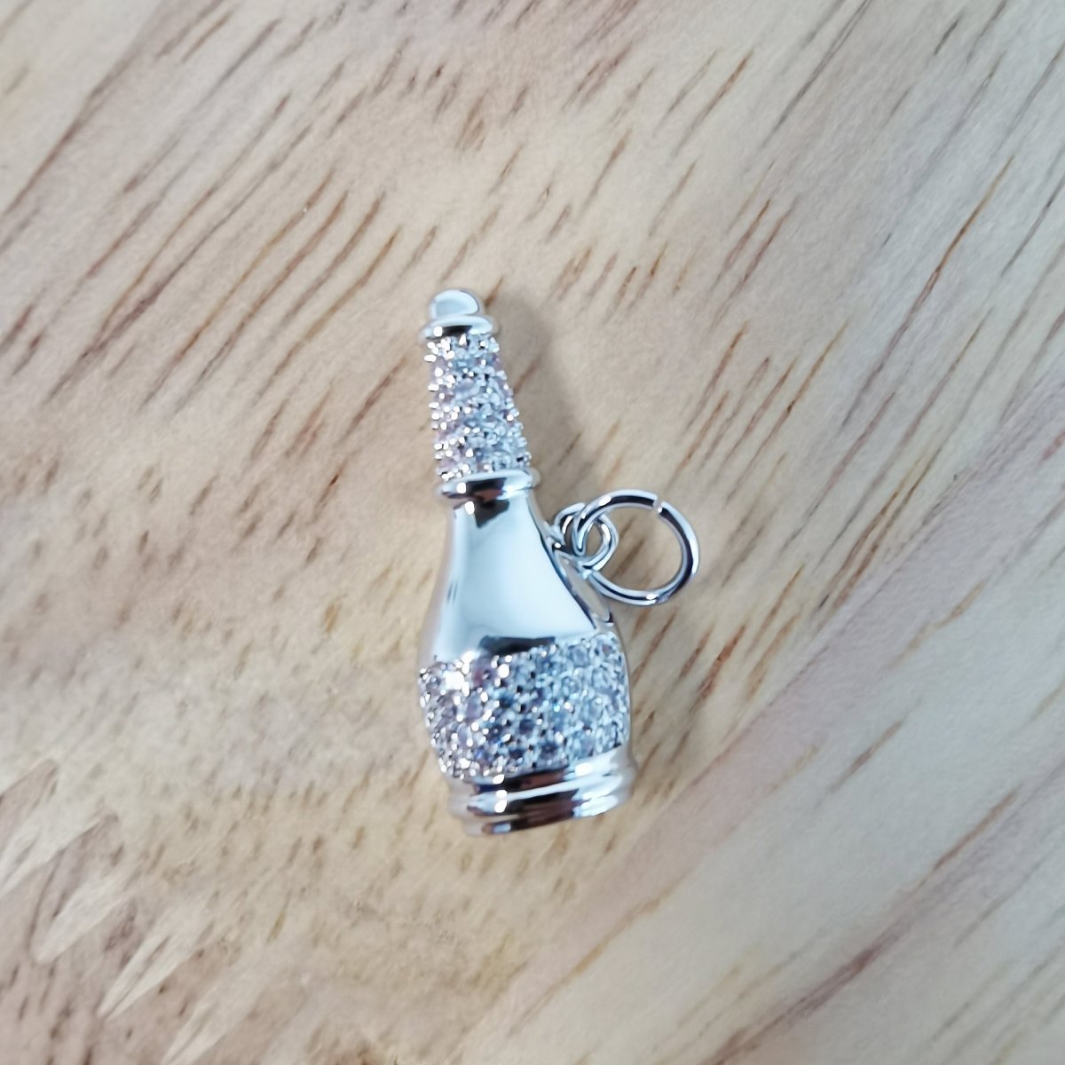 White Gold Filled Silver Wine Bottle Micro Pave CZ Charms, Cute Bottle Cubic Zirconia Charm Bracelet Earring Necklace for Jewelry Making, D-497 - DLUXCA