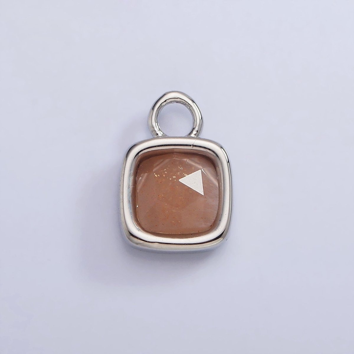 White Gold Filled Square Multifaceted Natural Gemstone Personalized Add-On Silver Charm | AC1530 - AC1542