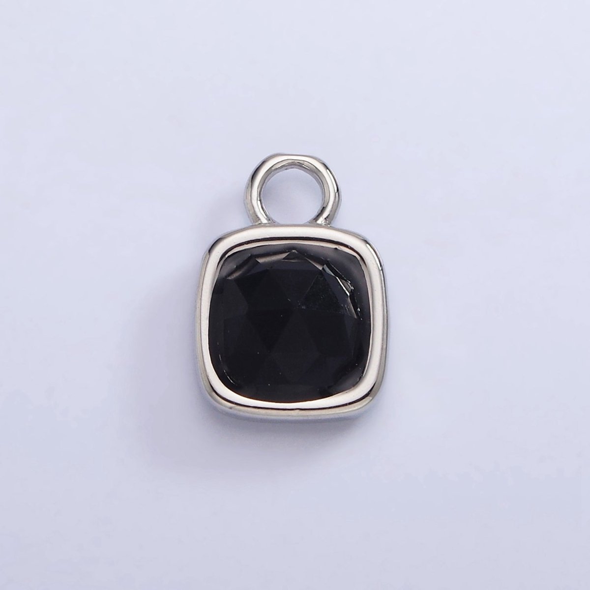 White Gold Filled Square Multifaceted Natural Gemstone Personalized Add-On Silver Charm | AC1530 - AC1542