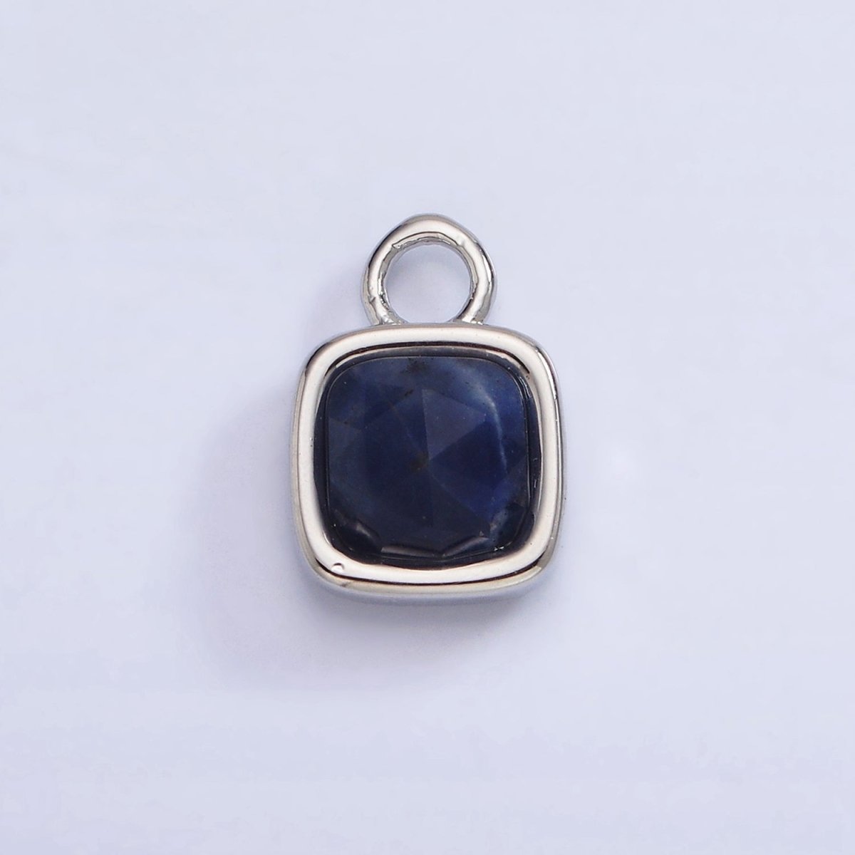 White Gold Filled Square Multifaceted Natural Gemstone Personalized Add-On Silver Charm | AC1530 - AC1542